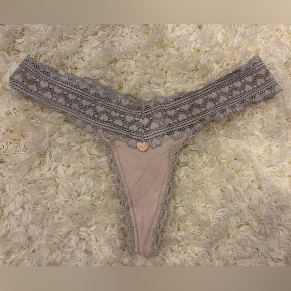 Victoria's Secret Other - Victoria’s Secret Small Lace and Cotton Thong Pink Hearts Used Condition